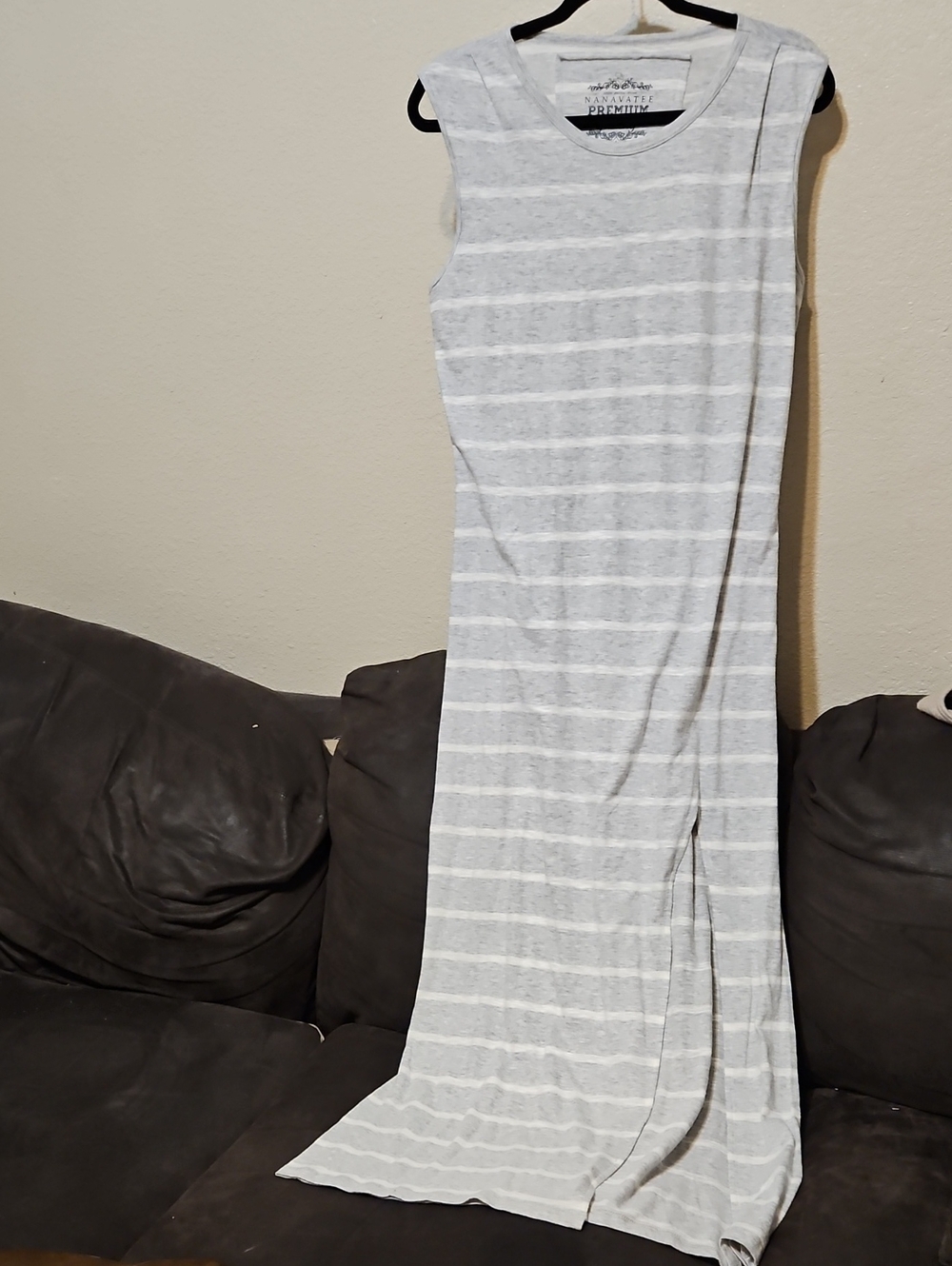 Sleeveless Light Gray Striped Maxi Skirt